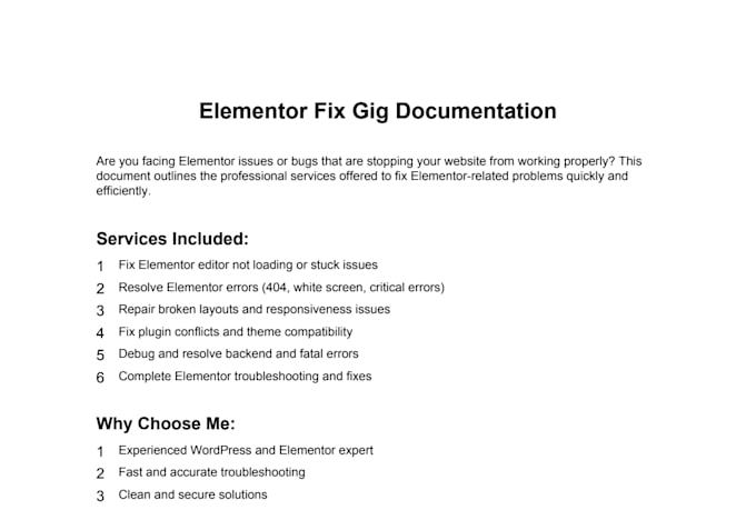 fix elementor issues, fix elementor website and provide elementor help
